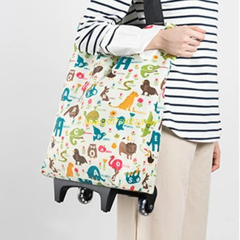 C4DF Foldable Canvas Trolley Bag Storage Holder For Groceries And Outdoor Picnics