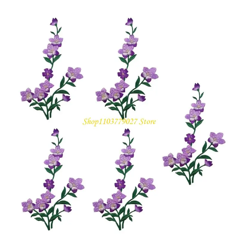 C4DF 5Pcs Embroidered Flower Fabric Patches Flower Embroidery Applique Iron/Sew on Flower Patches for Dress Jeans Jackets