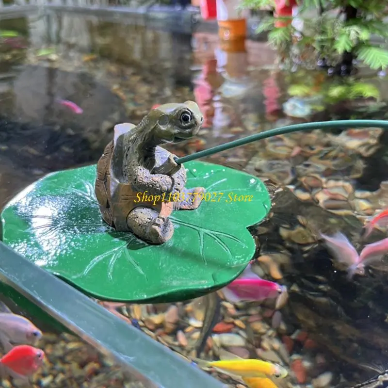 C4DF Handcrafted Turtles With Leaf Decoration Resin Statue For Aquarium Garden Or Indoor Display