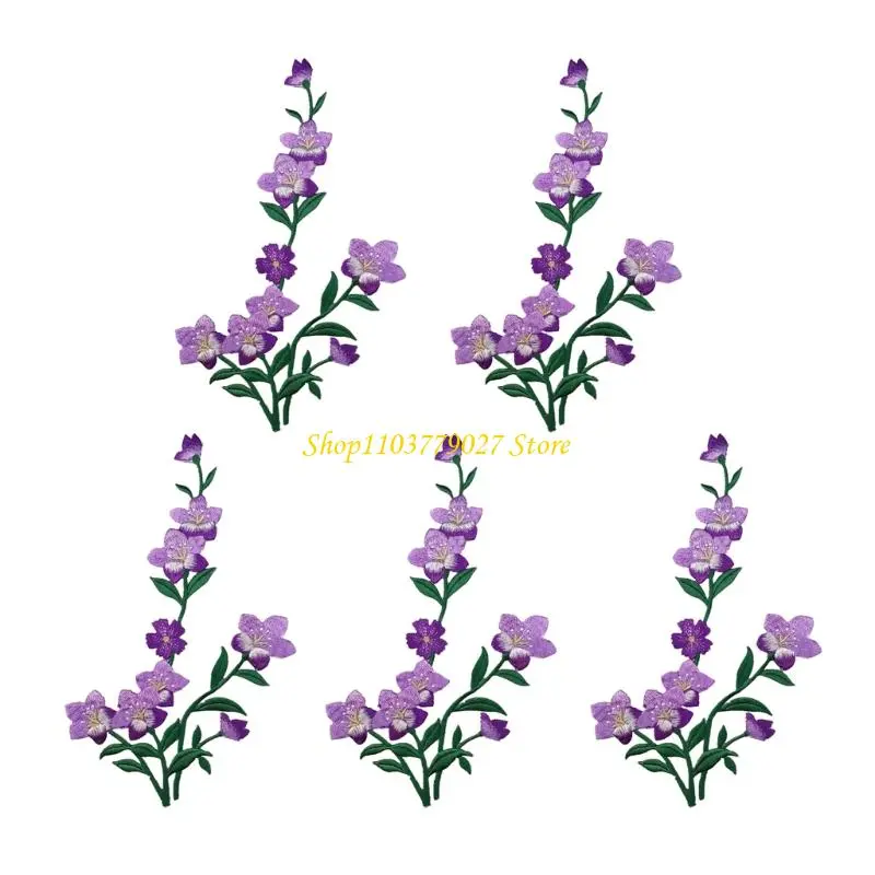 C4DF 5Pcs Embroidered Flower Fabric Patches Flower Embroidery Applique Iron/Sew on Flower Patches for Dress Jeans Jackets