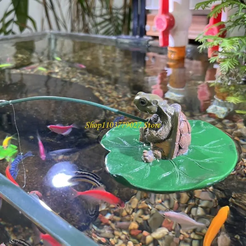 C4DF Handcrafted Turtles With Leaf Decoration Resin Statue For Aquarium Garden Or Indoor Display