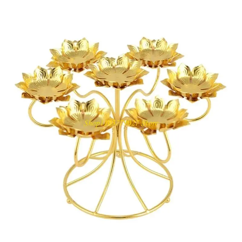 C4DF Butter Lamp Holder Coppers Candlestick Holder Seven Lamp Holder
