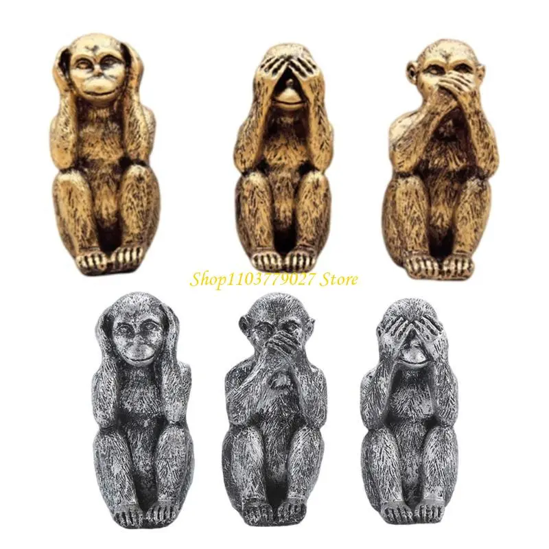 C4DF Elegant Three Wise Monkeys Figurines Decorations See No Hear No Speak No Evil Sculptures Enhancing Cultural