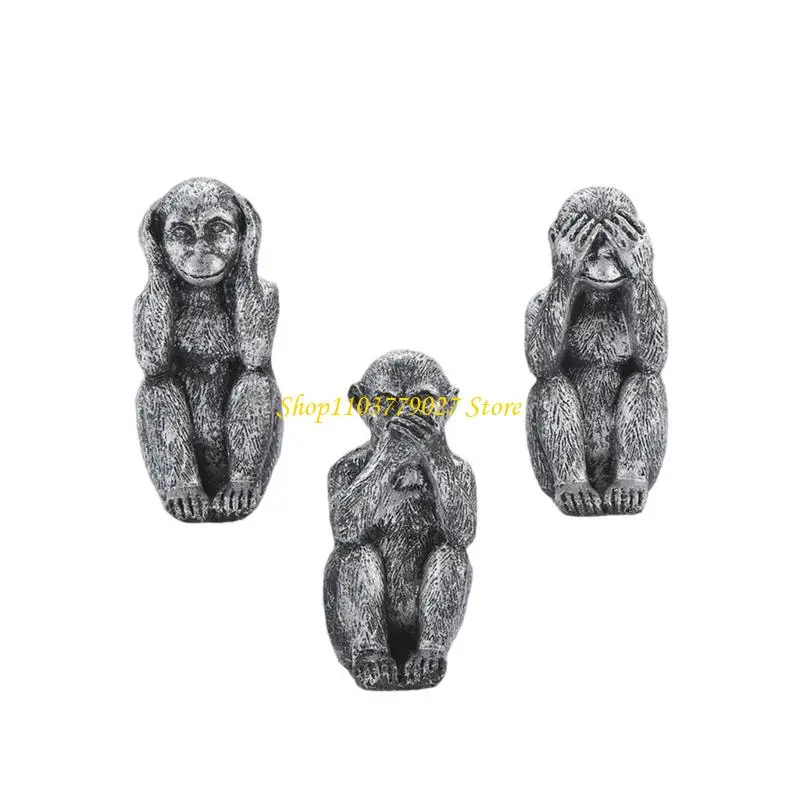 C4DF Elegant Three Wise Monkeys Figurines Decorations See No Hear No Speak No Evil Sculptures Enhancing Cultural