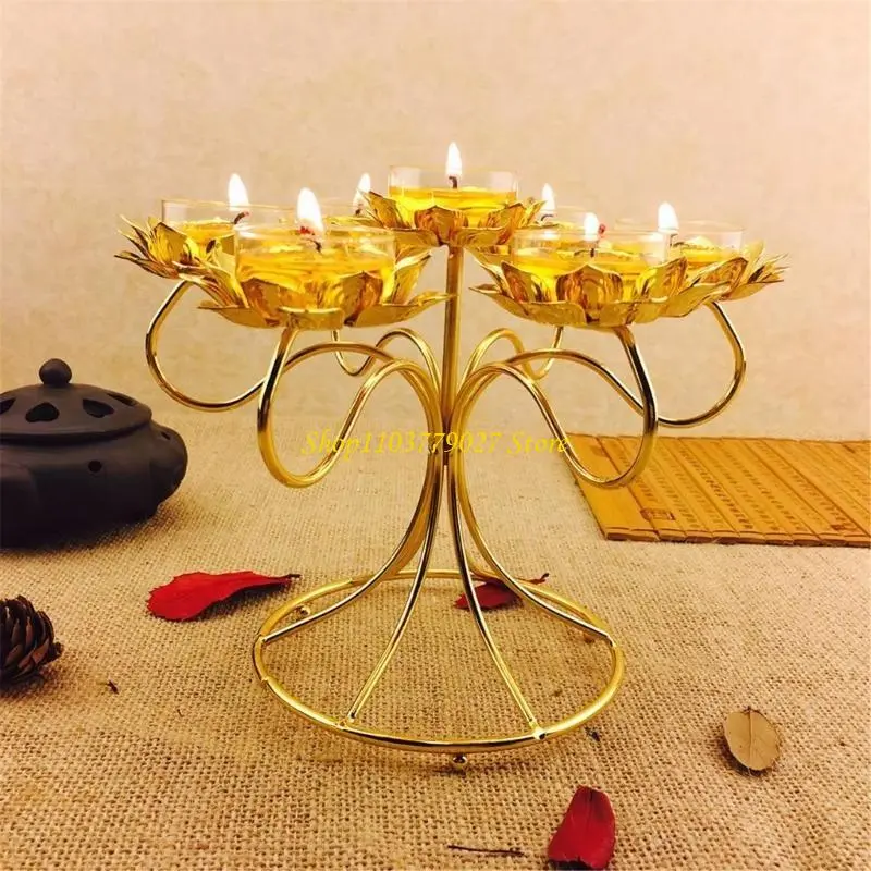 C4DF Butter Lamp Holder Coppers Candlestick Holder Seven Lamp Holder