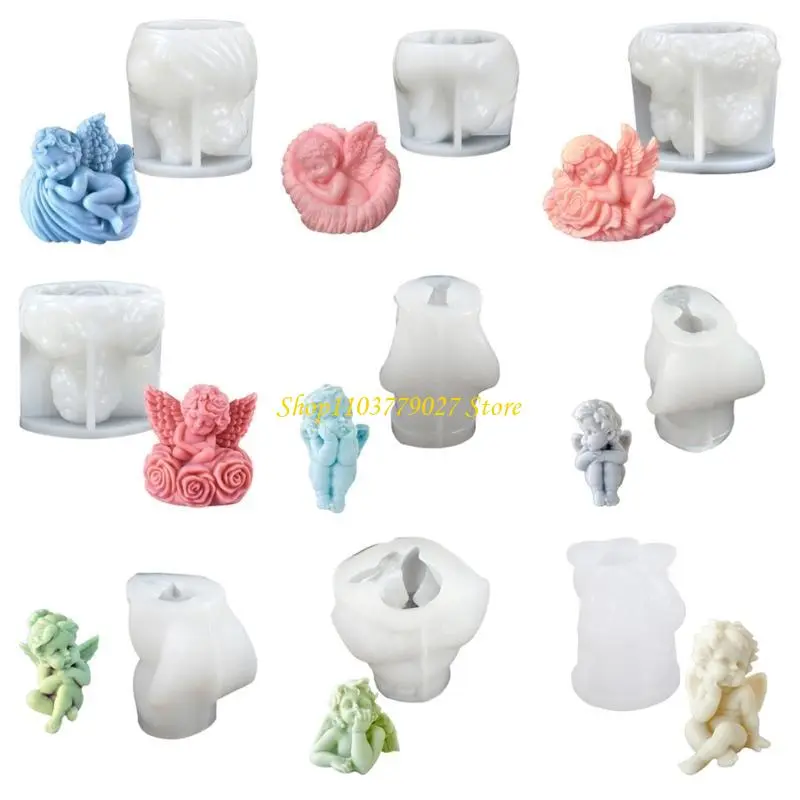 C4DF Winged Little Girl Statue Silicone Molds for Epoxy Resin Soap Home Decoration Cement Gypsum Silicone Molds