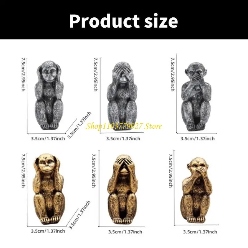 C4DF Elegant Three Wise Monkeys Figurines Decorations See No Hear No Speak No Evil Sculptures Enhancing Cultural