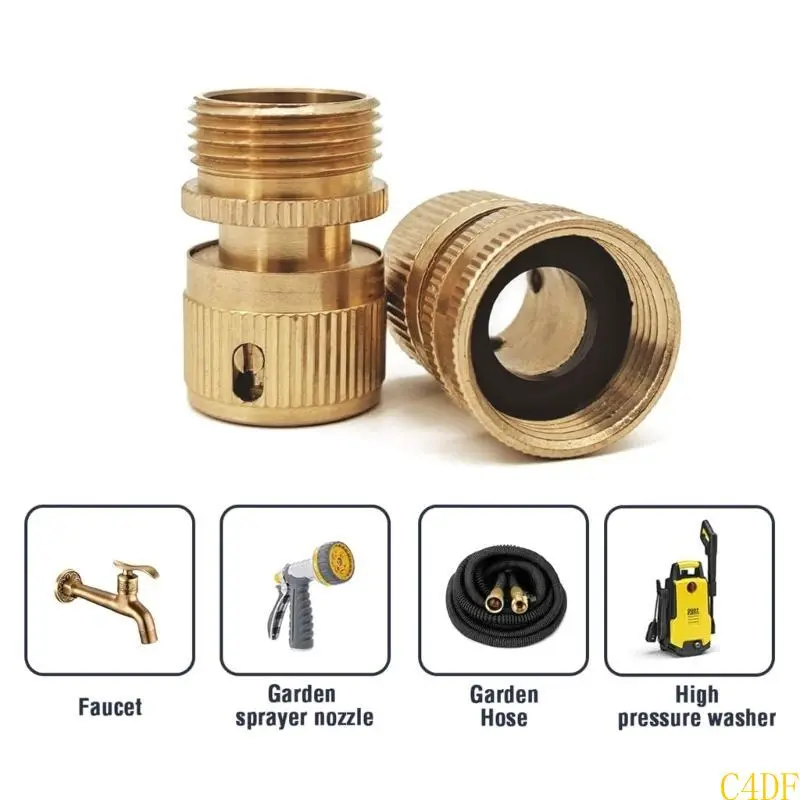 C4DF 2Pcs Repair Watering 3/4" Brass Quick Connector Garden Yard Lawn Irrigation