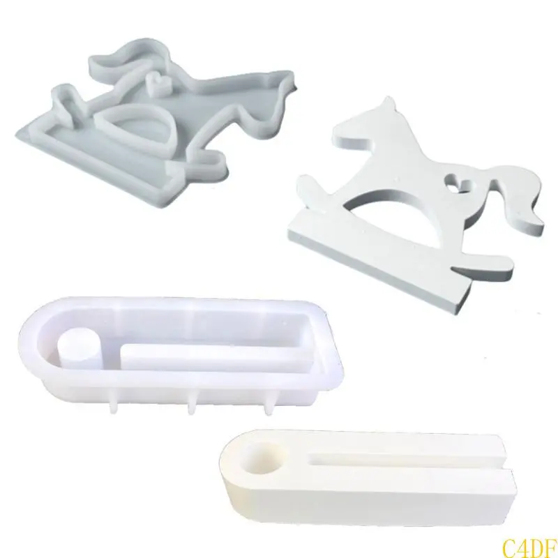 C4DF Silicone Moulds Horse Candlesticks Resins Molds DIY Concrete Castings Mould Hearts Horse Holder Silicone Molds