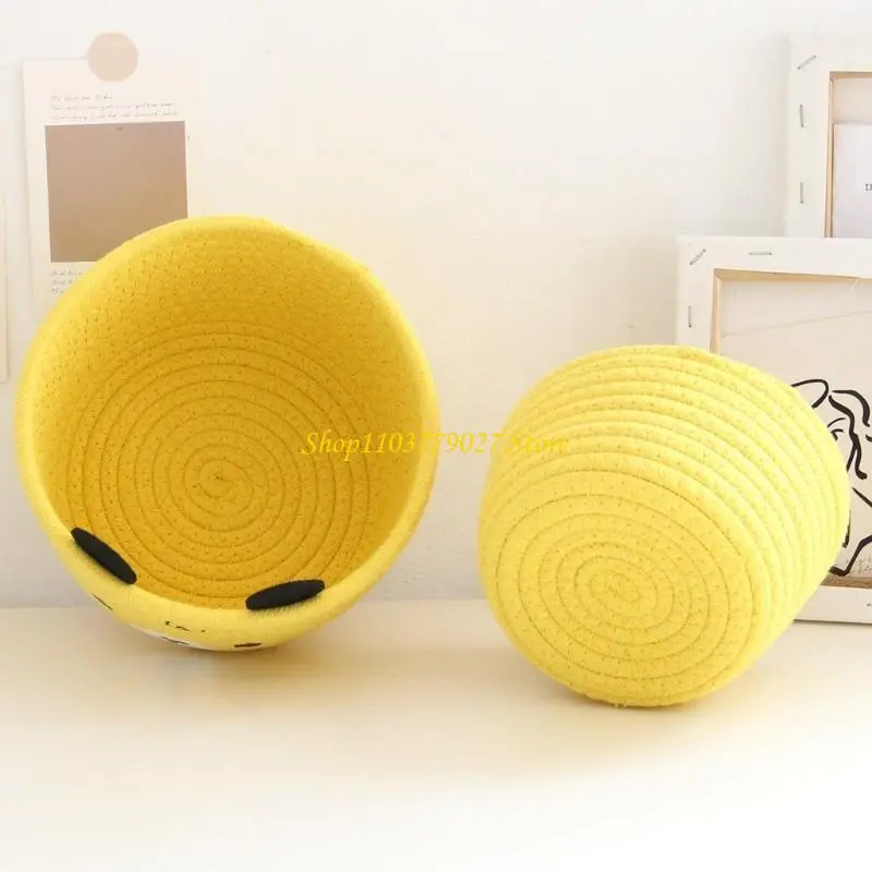 C4DF Multipurpose Cotton Rope Handwoven Basket for Bedroom Office Clutters Controlled