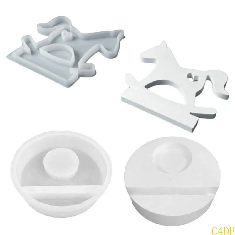 C4DF Silicone Moulds Horse Candlesticks Resins Molds DIY Concrete Castings Mould Hearts Horse Holder Silicone Molds