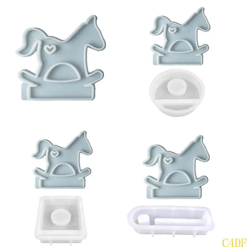 C4DF Silicone Moulds Horse Candlesticks Resins Molds DIY Concrete Castings Mould Hearts Horse Holder Silicone Molds