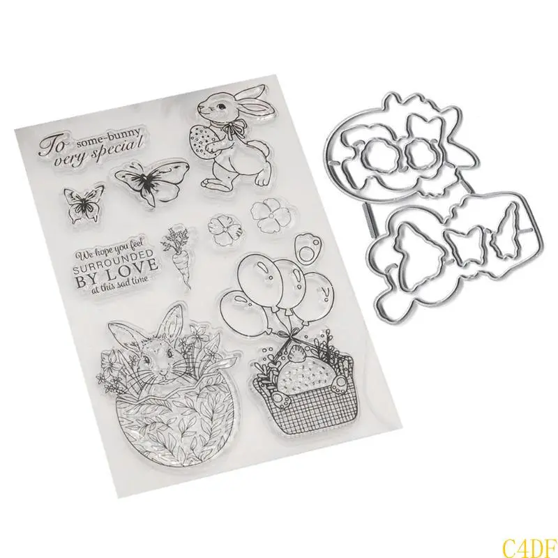 C4DF Easter Rabbit Eggs Clear Stamps and Cutting Dies for Card Making Album Photo Decorations Die Cut Seal DIY Scrapbooking
