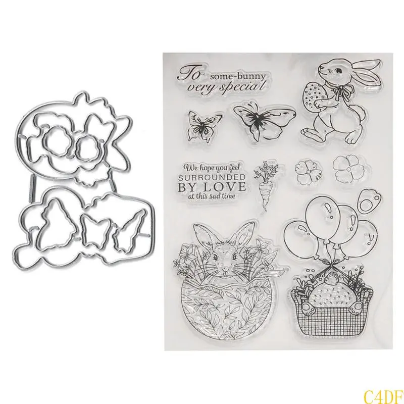 C4DF Easter Rabbit Eggs Clear Stamps and Cutting Dies for Card Making Album Photo Decorations Die Cut Seal DIY Scrapbooking