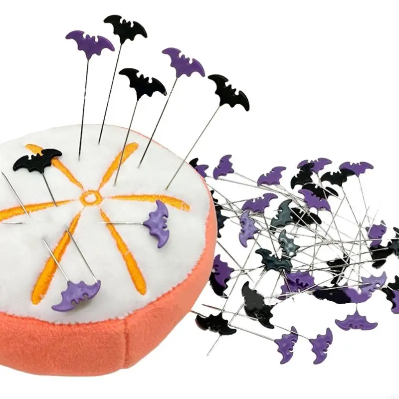 C4DF 50/100pcs Halloween Bat Dressmaking Pins Sewing Embroidery Patchwork Tools Positioning Needle Fixed Button Pins DIY