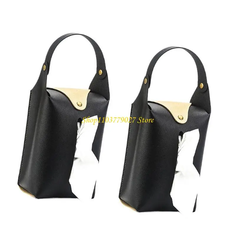 C4DF Set Of 2 PU Leather Tissue Box for Home and Vehicle Use Stylish Napkin Dispenser