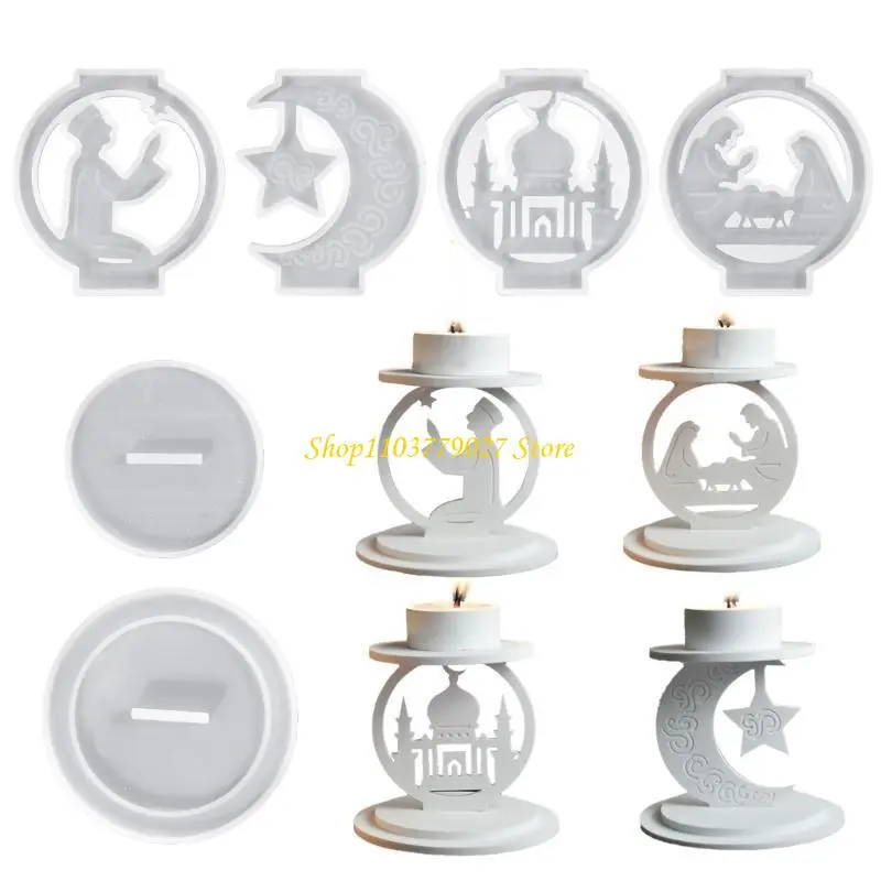 C4DF Star Moon Candlestick Silicone Molds Middle Eastern Holder Molds 3D Ornament Molds Plasters Mould