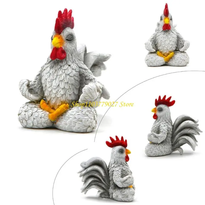 C4DF Funny Meditating Rooster Figurine Resins Art Piece Sculpture Meditations Gift