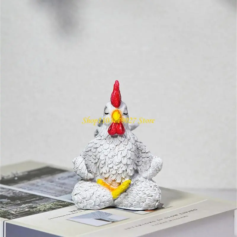 C4DF Funny Meditating Rooster Figurine Resins Art Piece Sculpture Meditations Gift