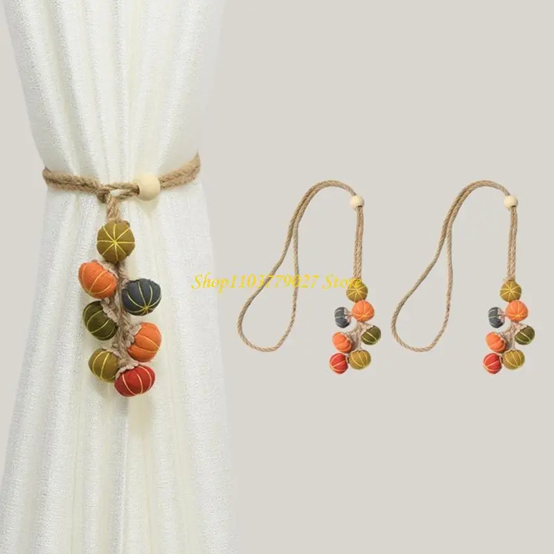 C4DF Pack of 2 Adjustable Not Drill Pumpkin Curtain Tiebacks for Home Decors