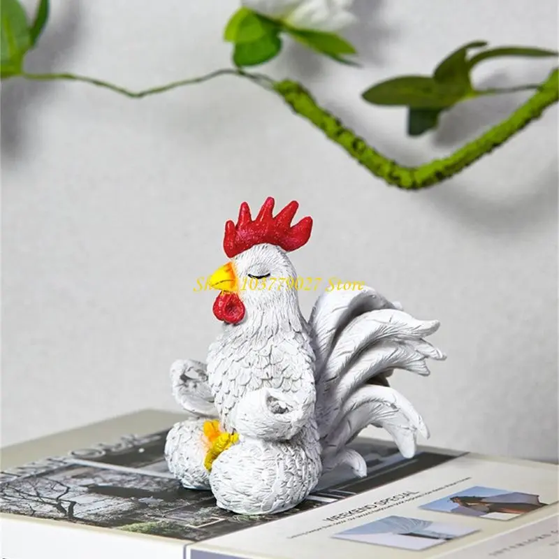 C4DF Funny Meditating Rooster Figurine Resins Art Piece Sculpture Meditations Gift