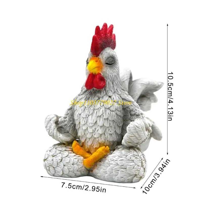 C4DF Funny Meditating Rooster Figurine Resins Art Piece Sculpture Meditations Gift