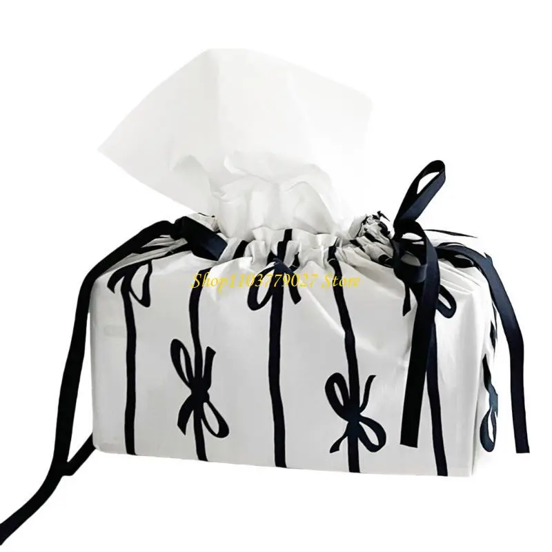 C4DF Charm Bowknot Tissue Pocket Cotton Storage Bag Home Accessory for Everyday Use