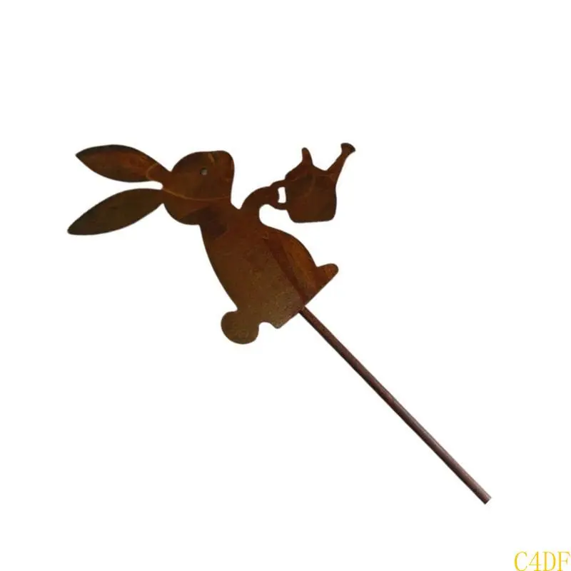 C4DF Iron Easter Rabbit Stake Garden Inserting Sign Antideformed Easter Ground Sign
