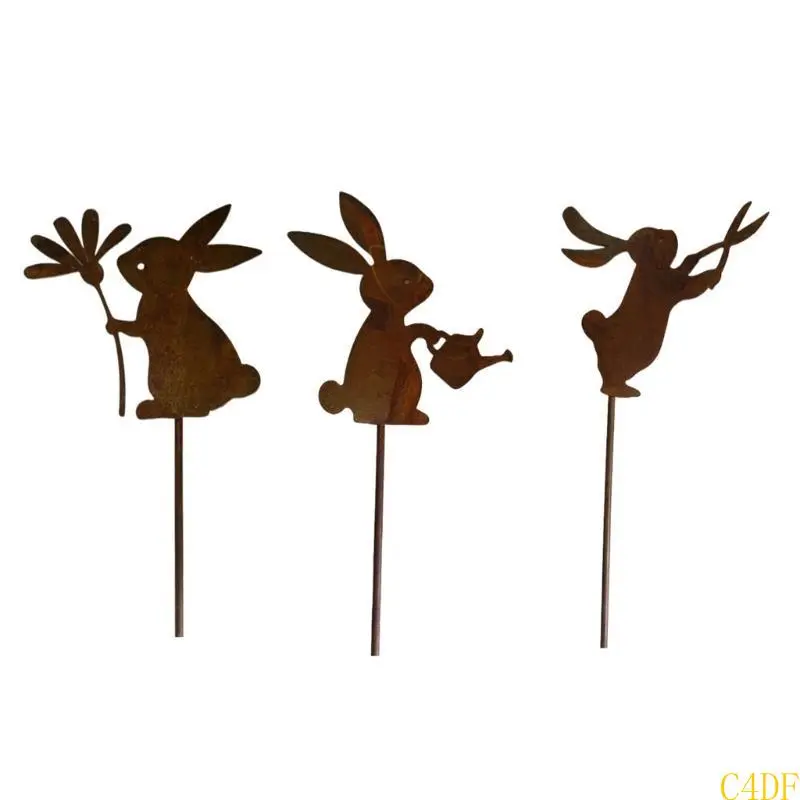 C4DF Iron Easter Rabbit Stake Garden Inserting Sign Antideformed Easter Ground Sign