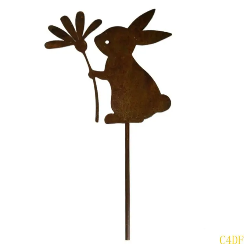 C4DF Iron Easter Rabbit Stake Garden Inserting Sign Antideformed Easter Ground Sign