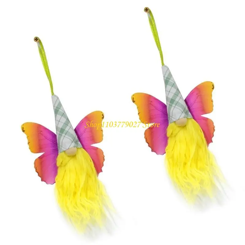 C4DF 2Pieces Butterfly Wing Miniature Gnomes Dolls Hanging Ornaments Easters Swedish Elf Toy for Collectors and Gift Giving