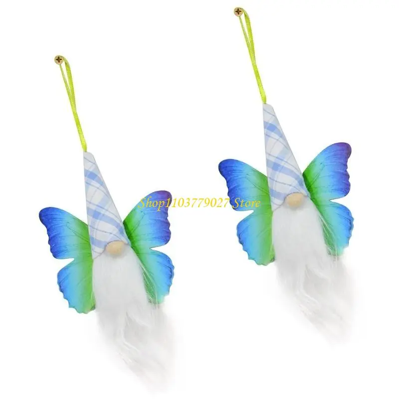 C4DF 2Pieces Butterfly Wing Miniature Gnomes Dolls Hanging Ornaments Easters Swedish Elf Toy for Collectors and Gift Giving