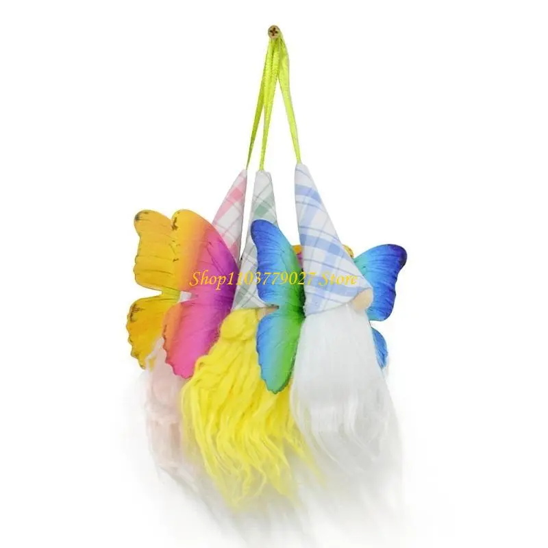 C4DF 2Pieces Butterfly Wing Miniature Gnomes Dolls Hanging Ornaments Easters Swedish Elf Toy for Collectors and Gift Giving