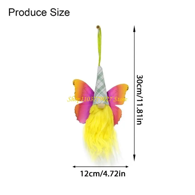 C4DF 2Pieces Butterfly Wing Miniature Gnomes Dolls Hanging Ornaments Easters Swedish Elf Toy for Collectors and Gift Giving