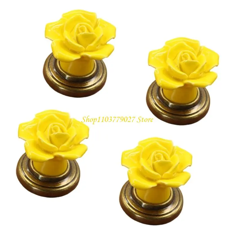 C4DF 4Pcs Artistics Cabinets Knobs Ceramics Zinc Alloy Drawer Pulls for Wardrobes