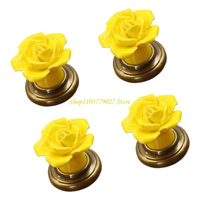 C4DF 4Pcs Artistics Cabinets Knobs Ceramics Zinc Alloy Drawer Pulls for Wardrobes