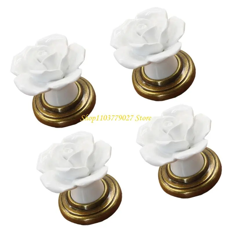 C4DF 4Pcs Artistics Cabinets Knobs Ceramics Zinc Alloy Drawer Pulls for Wardrobes