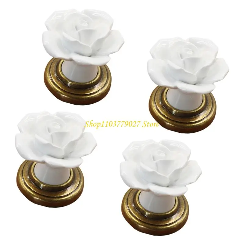 C4DF 4Pcs Artistics Cabinets Knobs Ceramics Zinc Alloy Drawer Pulls for Wardrobes