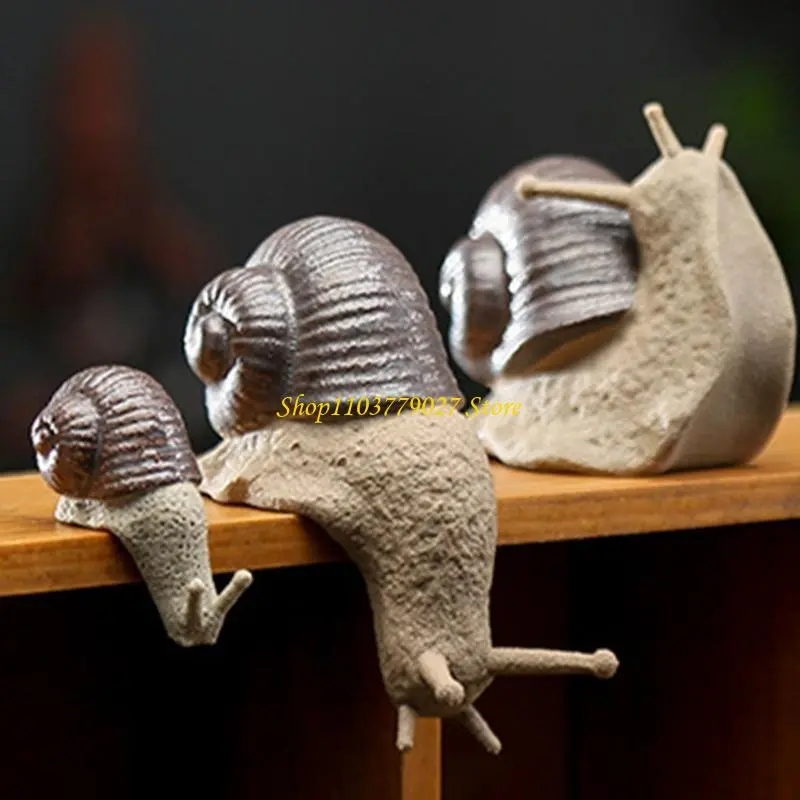 C4DF Coarse Pottery Snail Miniature Figurine Ceramics Crafts Home Desktop Ornament Fairys Garden Bonsais Plant Decoration