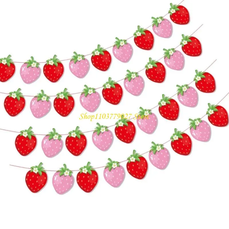C4DF Set of 4 Colorful Strawberry Party Banners Decorations for Birthdays and Showers