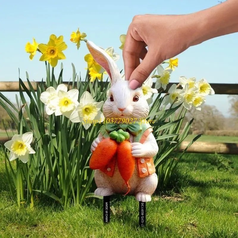 C4DF 2pcs Festival Garden Stake Rabbit Lawn Decoration Weather Resistant PVC Ornament