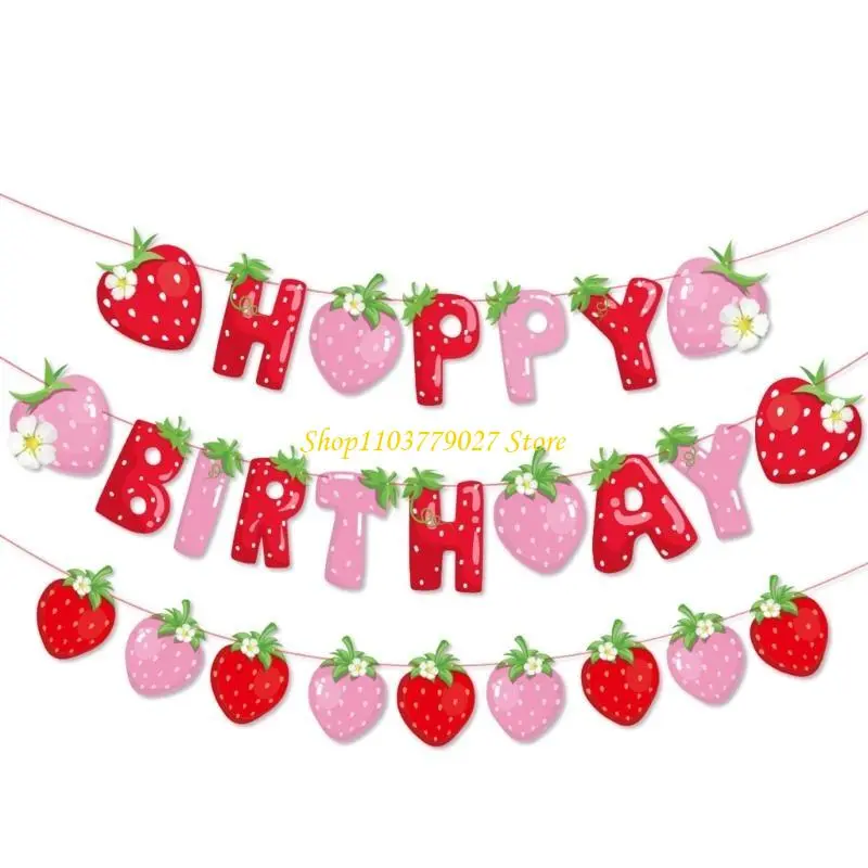 C4DF Set of 4 Colorful Strawberry Party Banners Decorations for Birthdays and Showers