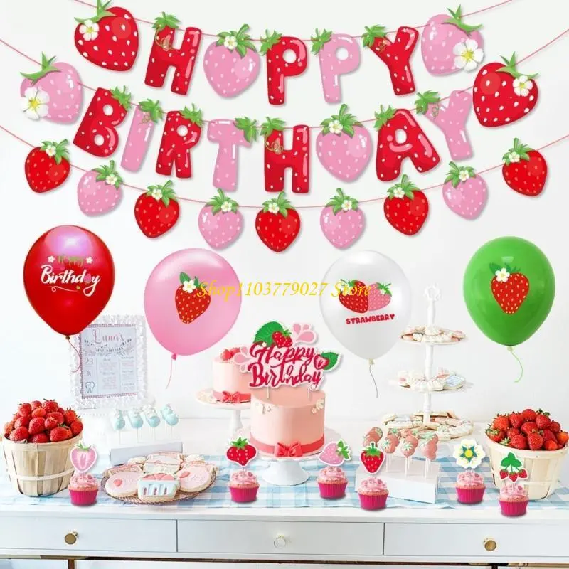 C4DF Set of 4 Colorful Strawberry Party Banners Decorations for Birthdays and Showers