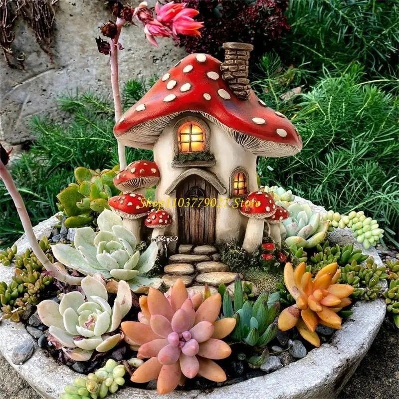 C4DF Enchanting Forest Mushroom House Garden Stake Embellishments Set Suitable For Yard Art Outdoor Decoration Nature Lovers