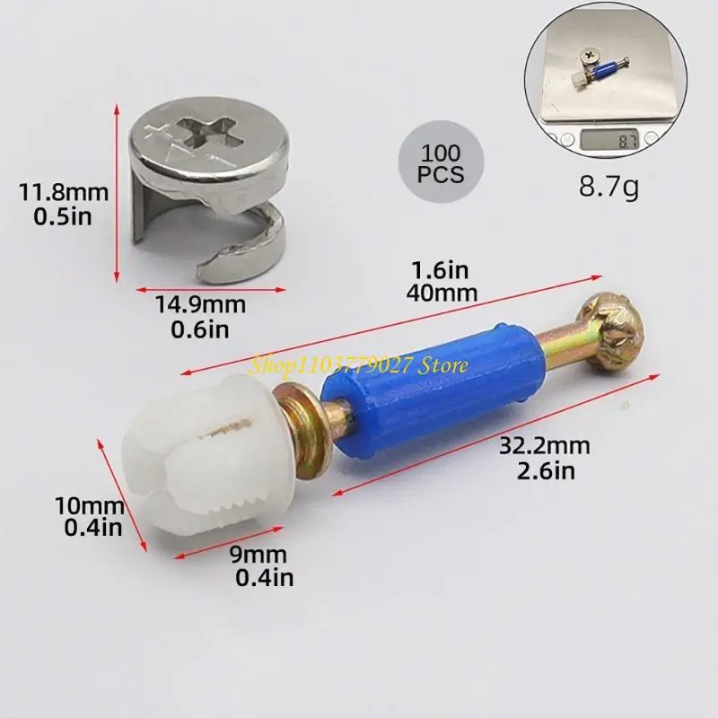 C4DF 100Pcs Furniture Connecting Hardware Set Cams Screw Eccentric Wheel Nut Cams Lock Nut for Wardrobe Splicing Cabinet