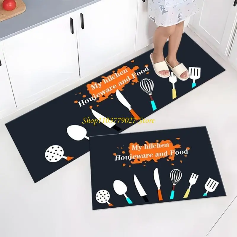 C4DF Kitchen Floor Mat Anti Slip Oil Resistant Rug Optional Prints Designing