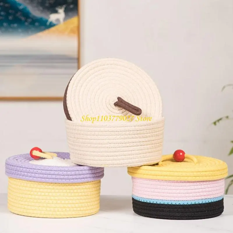 C4DF Modern Round Storage Basket With Lid Multipurpose Home Decoration Box