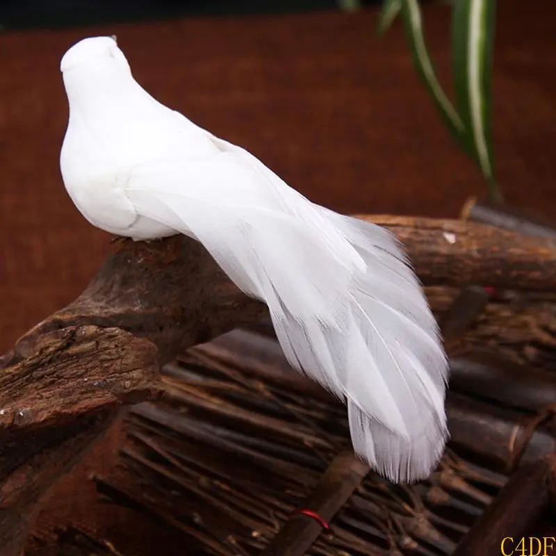 C4DF 12 Pcs Artificial Long Tail Doves Fake Foam Doves with Clips Simulation White Birds Christmas Home Wedding Decorations