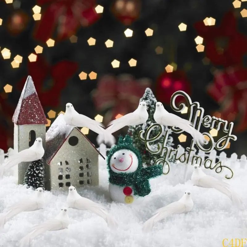 C4DF 12 Pcs Artificial Long Tail Doves Fake Foam Doves with Clips Simulation White Birds Christmas Home Wedding Decorations