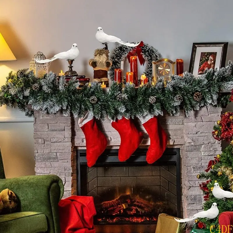 C4DF 12 Pcs Artificial Long Tail Doves Fake Foam Doves with Clips Simulation White Birds Christmas Home Wedding Decorations